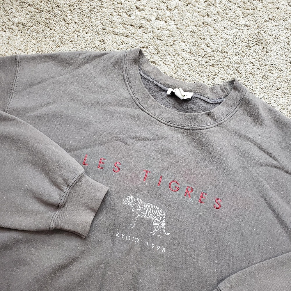 Topshop Sweatshirt Womens M Gray Pullover Fleece Crew Neck Long Sleeve Tiger